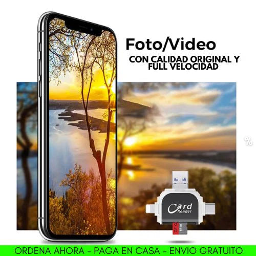 OTG PRO™ 4 EN 1 - TRANSFERIR EN 4K RÁPIDO (IPHONE Y ANDROID) - ADAPTADOR