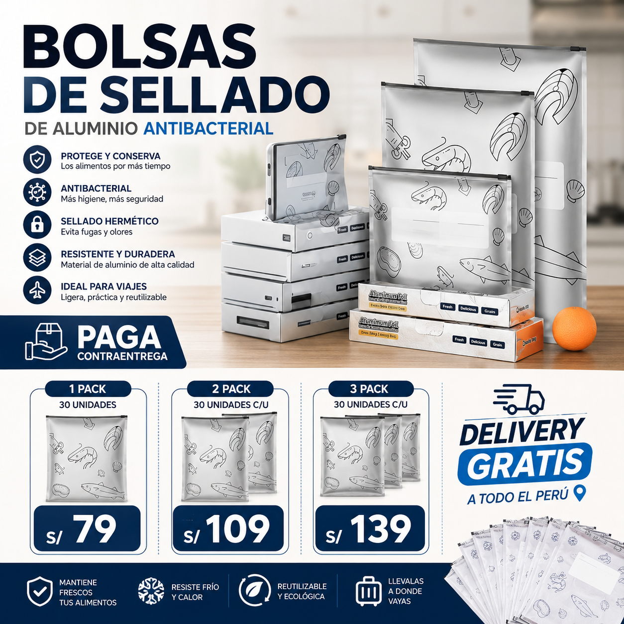 AlumiLock™ - Bolsa de aluminio antibacterial reutilizable con sellado hermético