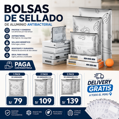 AlumiLock™ - Bolsa de aluminio antibacterial reutilizable con sellado hermético