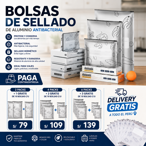 AlumiLock™ - Bolsa de aluminio antibacterial reutilizable con sellado hermético