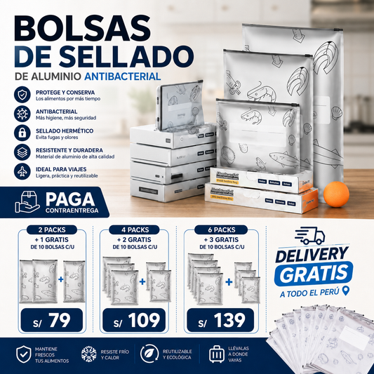 AlumiLock™ - Bolsa de aluminio antibacterial reutilizable con sellado hermético